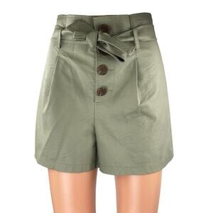 NEW Topshop Women's Green Faux Leather Vegan High Rise Paperbag Shorts Size 4